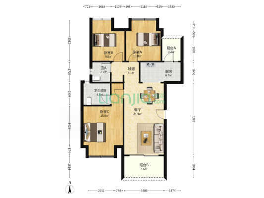衿湖翠林公园8号 3室1厅2卫 99平方