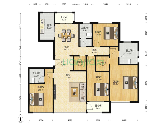 上林艺境 4室2厅3卫 176平方