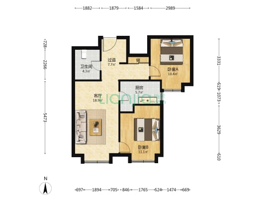 万科观澜 2室1厅1卫 89平方