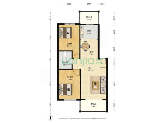 银河大厦(开发区) 2室2厅1卫 93平方