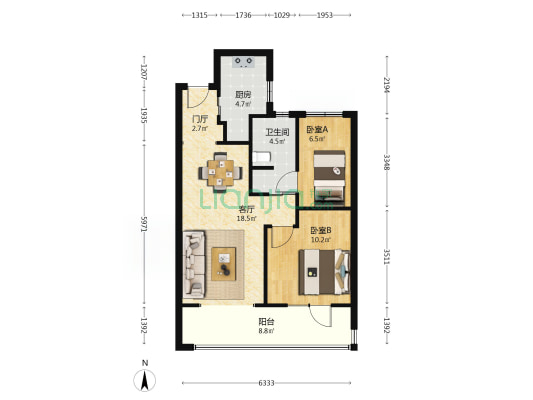 和悦新宸 2室1厅1卫 75平方