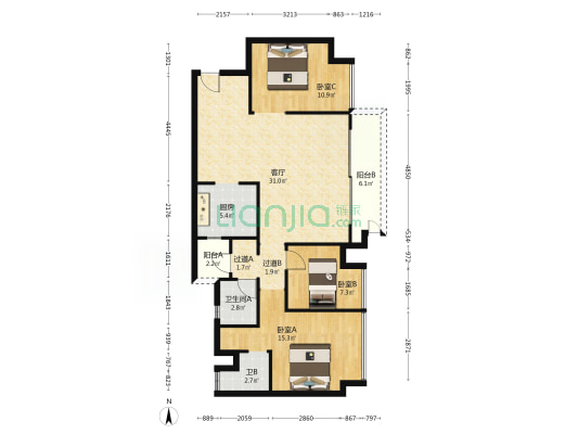 中央公园悦府云谷 3室1厅2卫 95平方