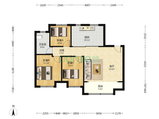大华公园城市 3室1厅1卫 99平方