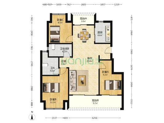 中粮瑞府 3室1厅2卫 99平方