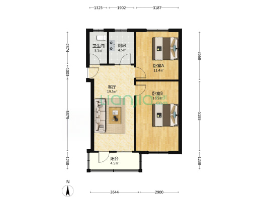 木材公司63号院 2室1厅1卫 72平方