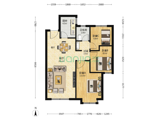 陕建东元府 3室1厅1卫 99平方
