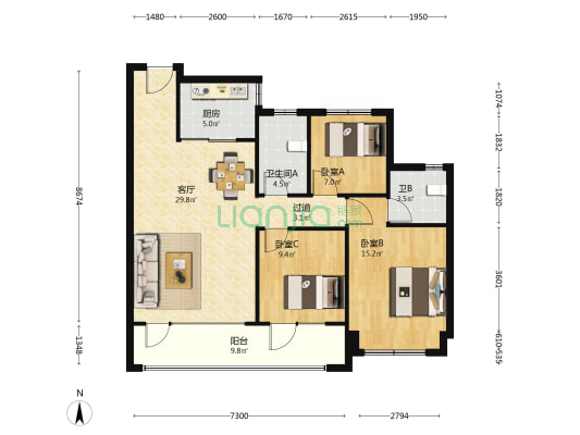 绿城文澜锦园 3室1厅2卫 119平方