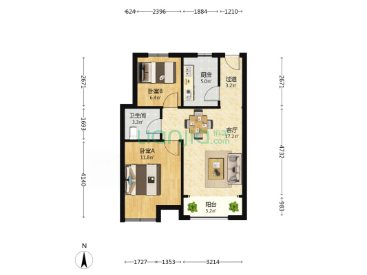 西藏路小区 2室1厅1卫 72平方