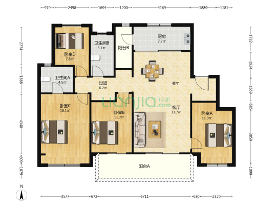 金地燕风华 4室1厅2卫 144平方