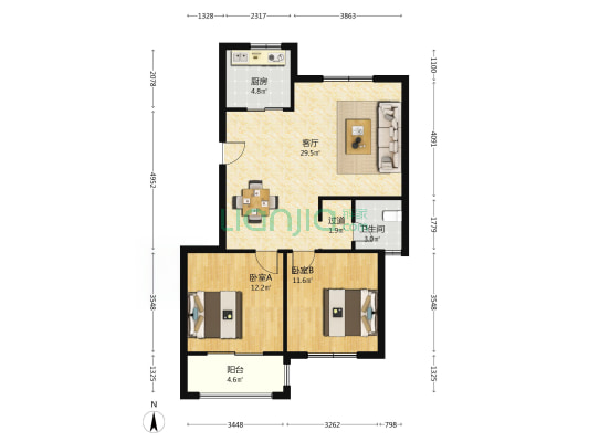阳光学苑 2室1厅1卫 88平方
