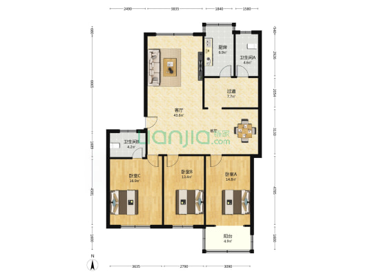 永安街24号 3室1厅2卫 139平方