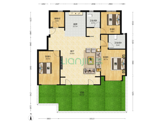 天启庭院 3室1厅2卫 151平方