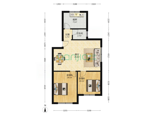 大枣园社区 2室1厅1卫 82平方