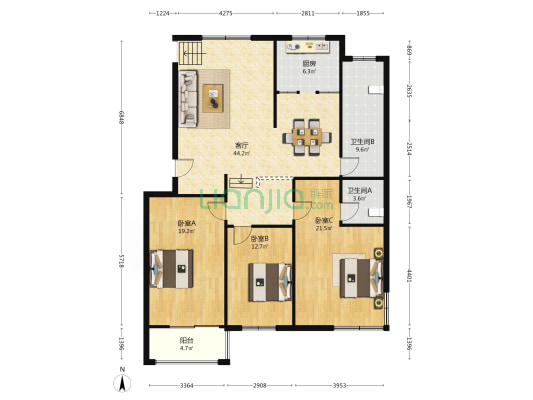 香舍花都 3室1厅2卫 144平方