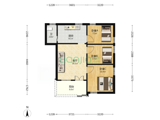 财贸宿舍 3室1厅1卫 63平方