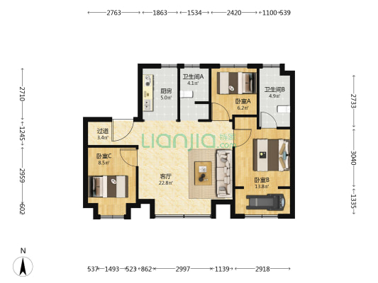 湖滨铂悦 3室1厅2卫 102平方