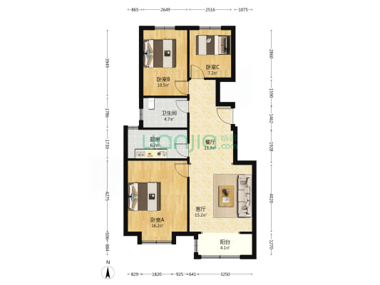 福满园（蓟州） 3室2厅1卫 99平方