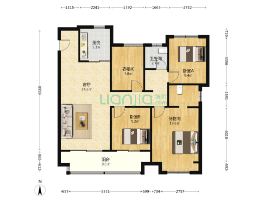 建发·春江泊月 2室1厅1卫 127平方