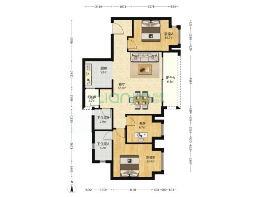 龙湖熙上二组团L58地块 3室1厅2卫 102平方