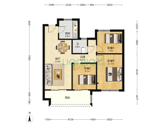 璞悦新邸 3室1厅1卫 89平方
