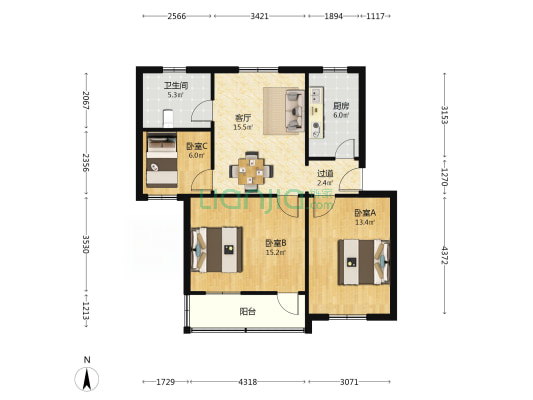 卫丰小区 3室1厅1卫 82平方