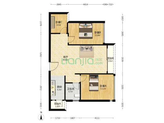 桃源居国际花园九区 3室1厅1卫 83平方