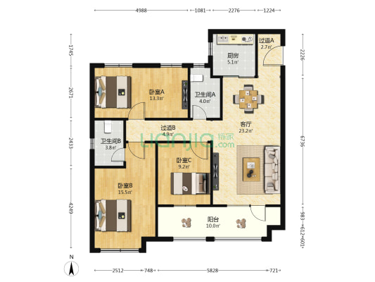 和达和园 3室1厅2卫 119平方