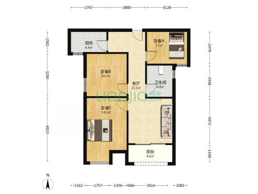 水榭华城澜岸 3室1厅1卫 87平方