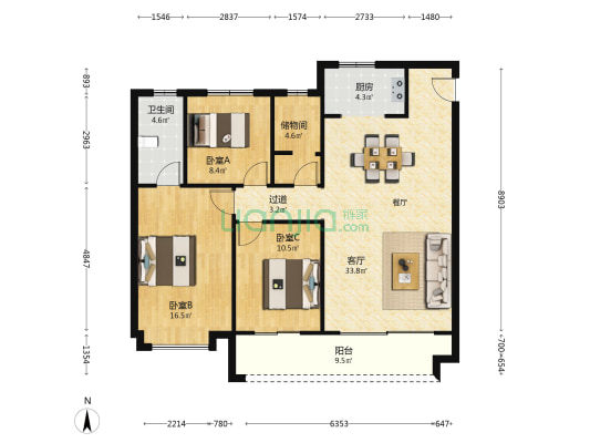 陕建云澜府 3室1厅1卫 118平方