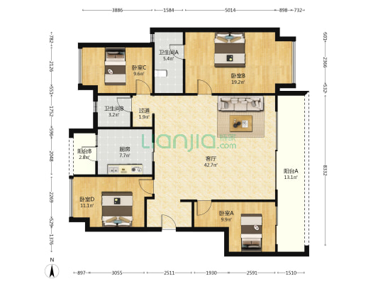 万科璞园璞珺 4室1厅2卫 139平方