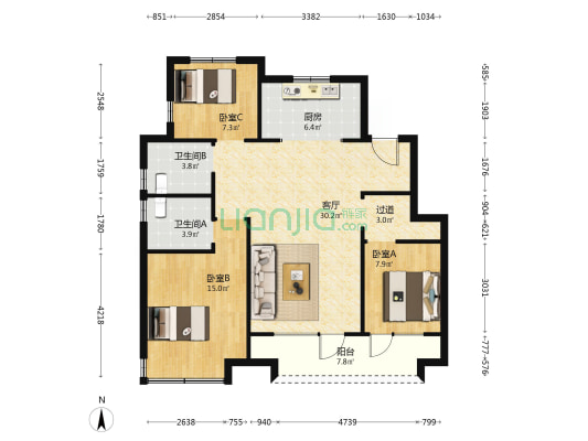 中信泰富·琅琊郡 3室1厅2卫 108平方