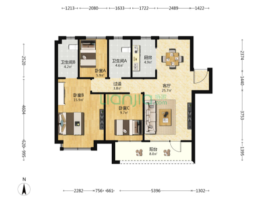 绿地国科熙园 3室1厅2卫 112平方