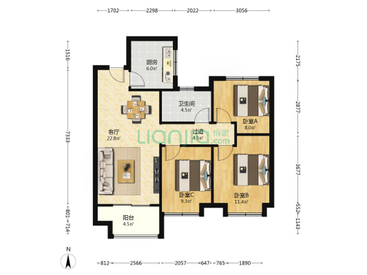 国樾府 3室1厅1卫 97平方