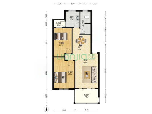 化肥厂家属院 2室2厅1卫 93平方