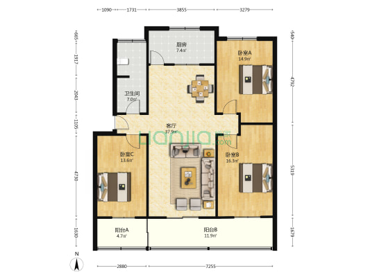 推广站 3室1厅1卫 137平方
