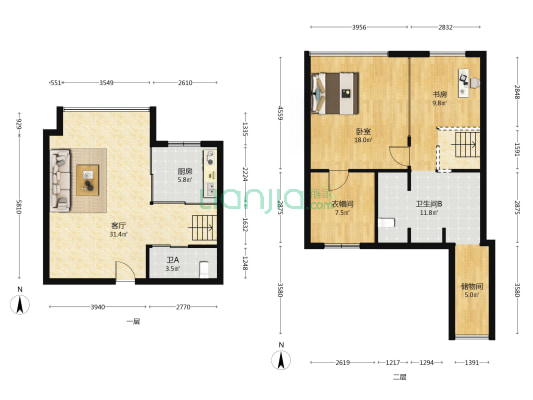 汉华城甜心广场 2室1厅2卫 55平方
