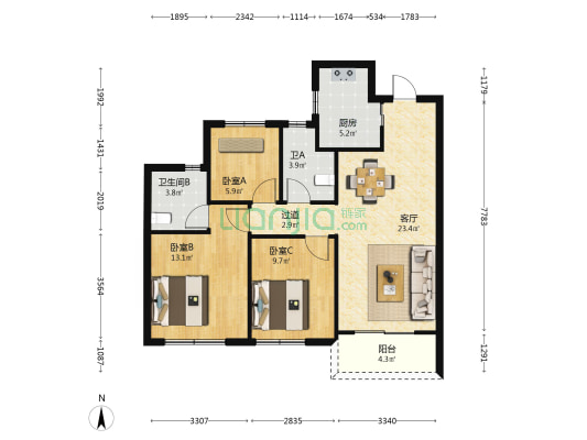 华景川湖沁宸园 3室1厅2卫 97平方