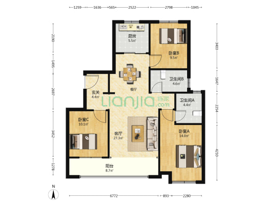 世茂璀璨学府 3室1厅2卫 119平方