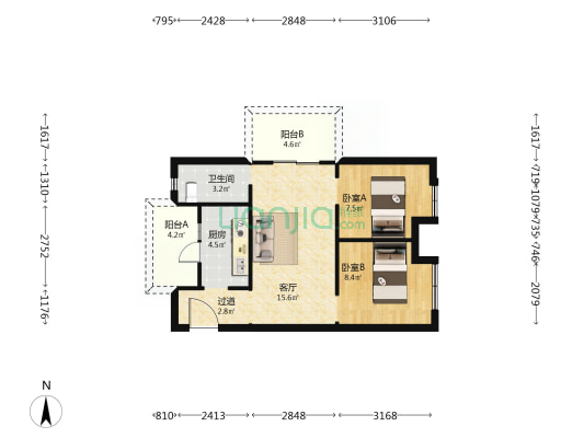 郑西玲珑郡 2室1厅1卫 77平方