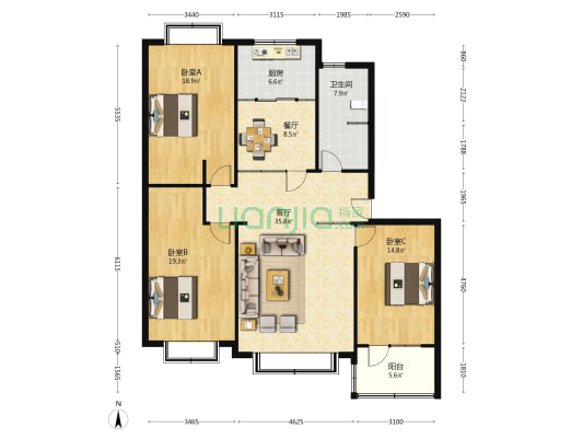 黄台渔场 3室2厅1卫 147平方