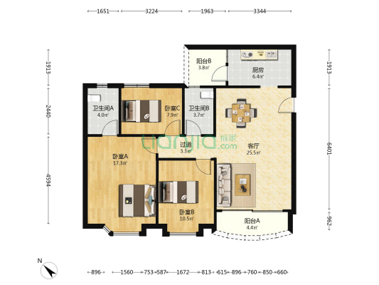 叠翠轩 3室1厅2卫 95平方