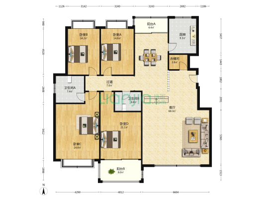 南山苑 4室1厅2卫 222平方