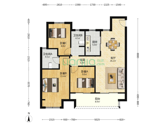 中锐星未来 3室1厅2卫 109平方