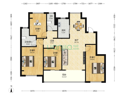 观澜逸品花苑北区 4室1厅2卫 126平方