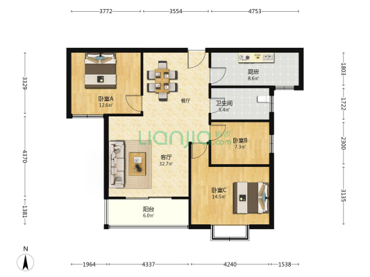 仁和馨园 3室1厅1卫 119平方