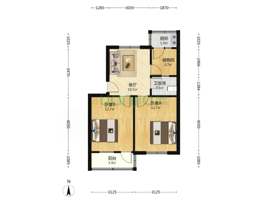 铁三局住宅小区(胶州东路) 2室1厅1卫 58平方