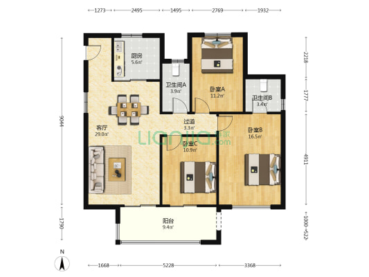 春珑华裕府 3室1厅2卫 123平方
