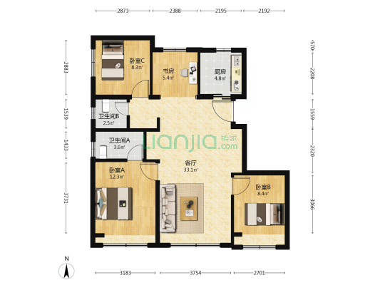 龙樾合玺 4室1厅2卫 124平方
