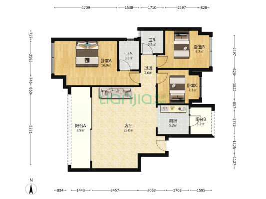 华宇城M13 3室1厅2卫 101平方