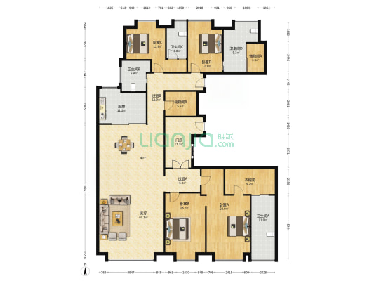 万达天鼎 4室1厅4卫 310平方